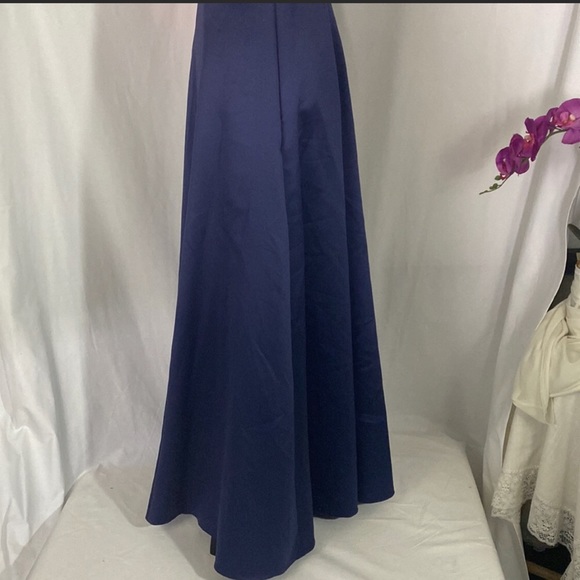 Vintage Bill Levkoff Navy Blue Satin Bridesmaid Satin Dres Beautiful - Picture 2 of 6